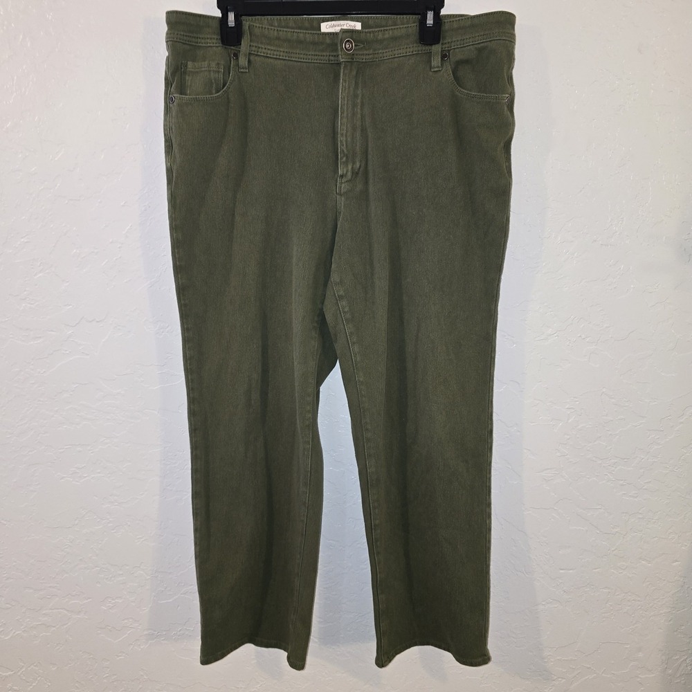 Coldwater‎ Creek Womens Green Denim Straight Leg Mid Rise Jeans Size 16P Petite